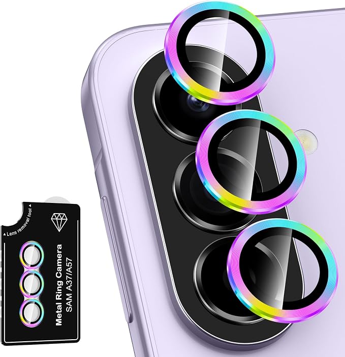 for Samsung Galaxy A37/A57 Camera Lens Protector, Individual Metal Ring Tempered Glass Lens Cover, [Strong Adsorption] Scratch Resistant Ultra-Thin HD Clear Lens Cover, 1 Set-Colorful by Btscase