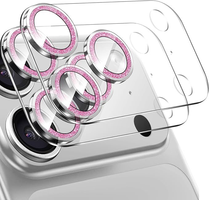 2 Pack for iPhone 17 Pro Camera Lens Protector | Bling Tempered Glass 9 Hardness,Anti-Scratch High Definition Camera Screen Protector (Pink) by NECARSIN