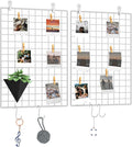 C&AHOME Photo Wall Display Set of 2, Wall Grid Panel, 17.7" x 25.6", White | Photo Display Shelves, Wall Storagae Organizer, Grid Panel, Hooks, Clips, Hemp Cord, Hammer by CAHOME