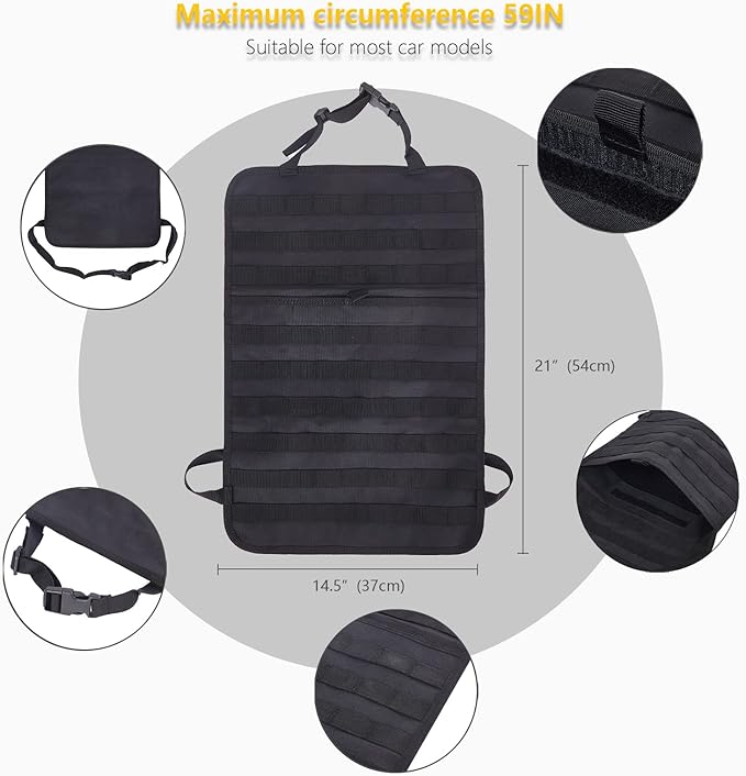 Universal Tactical Car Seat Back Organizer Bag Tactical Molle Vehicle Organizers Panel Vehicle Protector Organizers with 5 Detachable Pouches for Car Truck Ford Jeep (Black) - Image 5