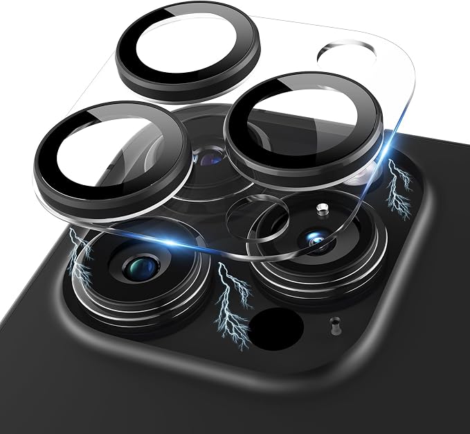 Compatible for iPhone 16 Pro Max/iPhone 16 Pro/iPhone 14 Pro/iPhone 14 Pro Max Camera Lens Protector, Clear 9H Tempered Glass Screen Camera Cover Black by KANOSAN