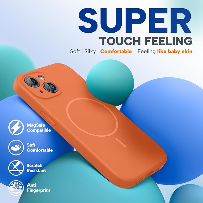 miracase Magnetic for iPhone 15 Case, [Soft Anti-Scratch Microfiber Lining], Compatible with MagSafe, Liquid Silicone Case Shockproof Drop Protection Phone Case for 15,Orange - Image 7