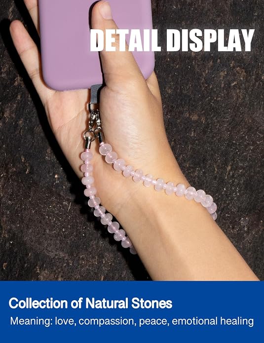 CH.yishi Crystal Beaded Phone Charm Wrist Strap Camera Lanyard | Handmade Cell Phone Chain,with Tether Tab,Keychain Bag Wallet Natural Stone Charm,Headphone Gemstone Decor,Camera Wrist Strap - Image 2