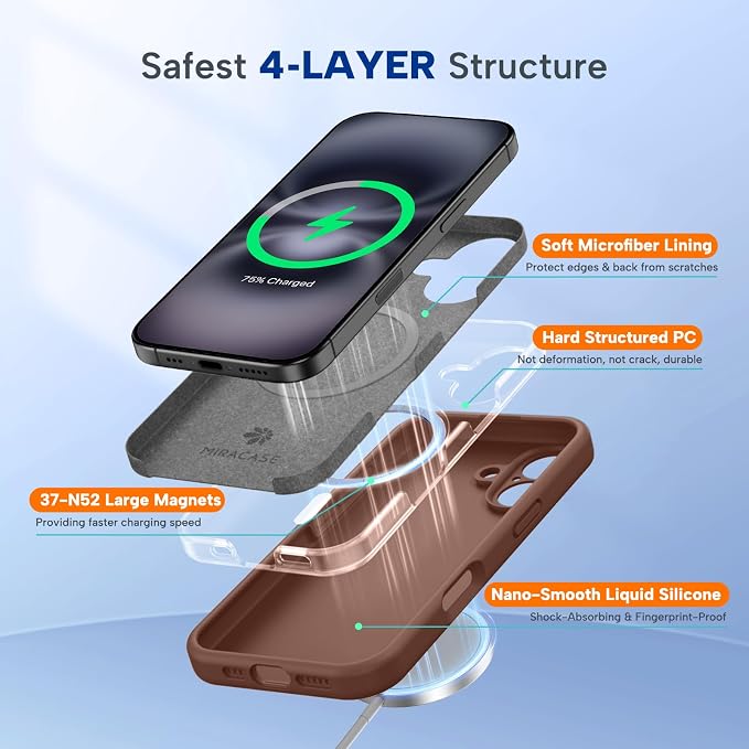 miracase Magnetic for iPhone 16 Plus Case, [Soft Anti-Scratch Microfiber Lining], Compatible with MagSafe, Liquid Silicone Shockproof Drop Protection Phone Case for 16 Plus,Chocolate - Image 5