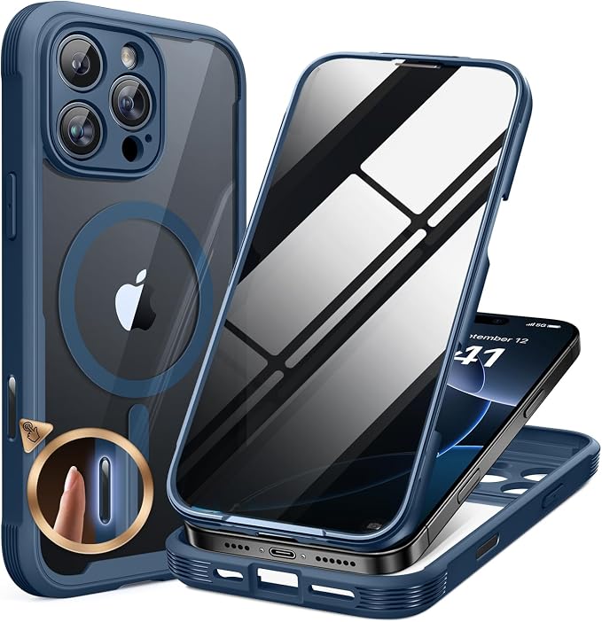 miracase Privacy for iPhone 16 Pro Max Case, 25° Anti-Spy, Blue | Built-in Privacy Screen Protector, Compatible with MagSafe, Full Camera Protection, 360° Full Body Shockproof Phone Case 6.9" by Miracase