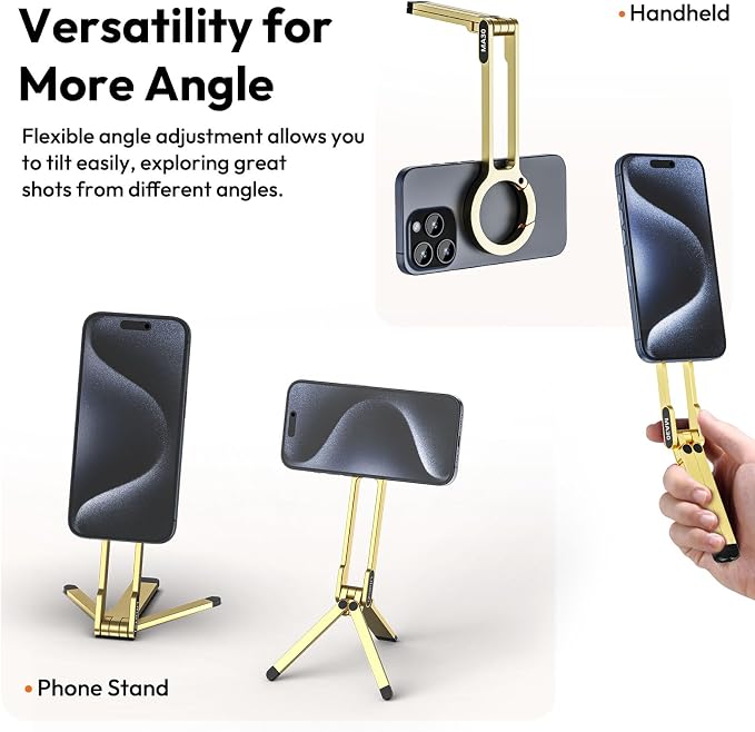 ULANZI MA30 Magnetic Phone Tripod Stand for iPhone - Aluminium Maglock Smartphone Mini Tripod Pocket Cell Phone Stand Strong Magnet Quick Mount Compatible with iPhone 17 16 15 14 13 12 Series, Gold - Image 3