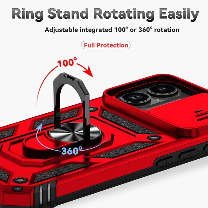 SunStory Compatible with iPhone 17 Case with HD Screen Protector & Slide Camera Cover & Rotated Ring Kickstand, [Military-Grade] iPhone Case for iPhone 17,Red - Image 4