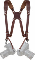 Padwa Lifestyle Dark Brown Dual Camera Harness for Two Cameras - Wide Strap with Thick Shoulder Padded,Full Grain Leather Double Harness,Multi Camera Gear for DSLR Strap for Photographers by PadwaLifestyleCameraStrap