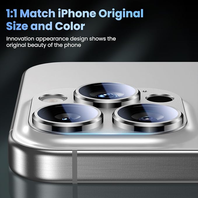 Uyiton for iPhone 16 Pro/iPhone 16 Pro Max Camera Lens Protector | Not Easy to Break, Strong Adsorption, Case-Friendly, Metal 9H Sapphire Glass Rear Camera Screen Cover, White Titanium - Image 5