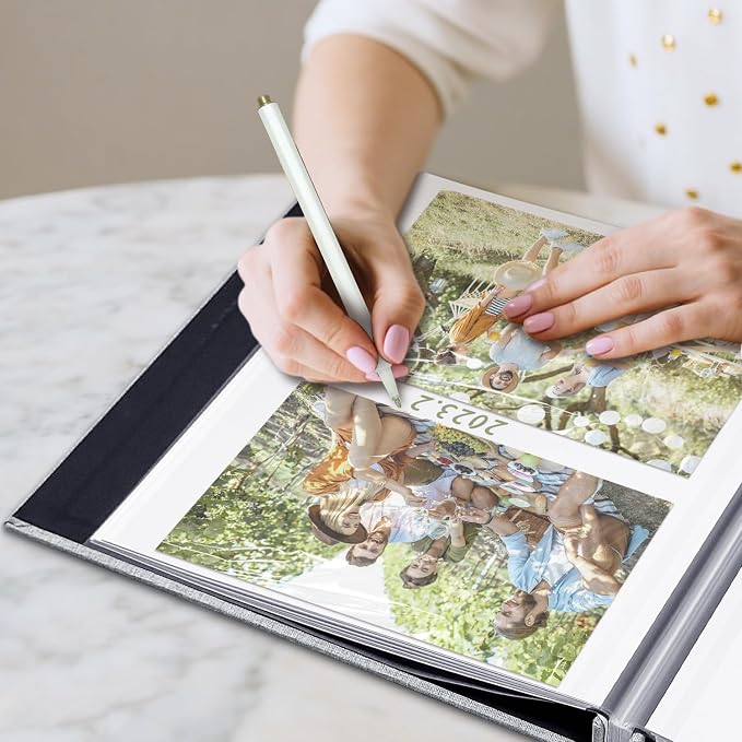 Large Photo Album Self Adhesive, DIY Scrapbook Album for 3x5 4x6 8x10 Pictures, 60 Pages Light Grey Linen Cover Memory Book, Ideal Gift for Family Wedding Baby Christmas Anniversary - Image 6