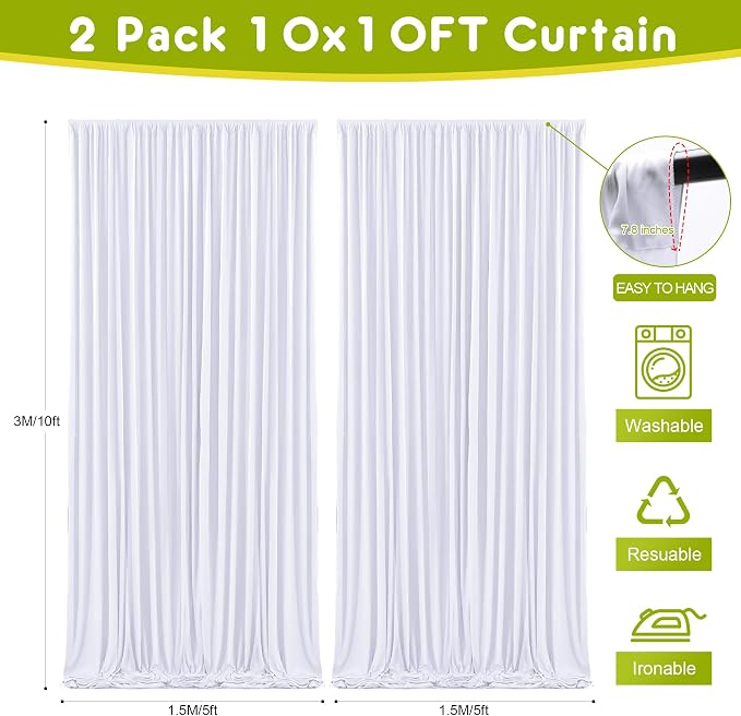White Backdrop Curtain Drapes for Parties, 2Pack 10x10FT | Wrinkle Free Polyester Curtain Backdrop Draping Fabric for Backdrop Photoshoot Birthday Party Background,4 Panel 5x10FT - Image 2