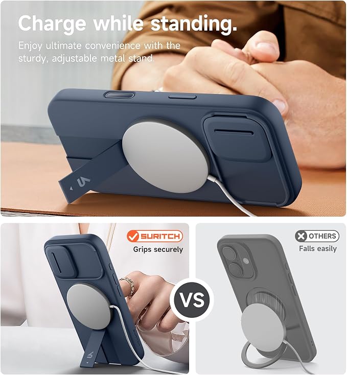 SURITCH for iPhone 17 Case with Camera Control Cover, Camera Slide Cover and Adjustable Kickstand, Compatible with MagSafe, Shockproof Bumper Protective Cases 6.3 Inch, Blue - Image 5