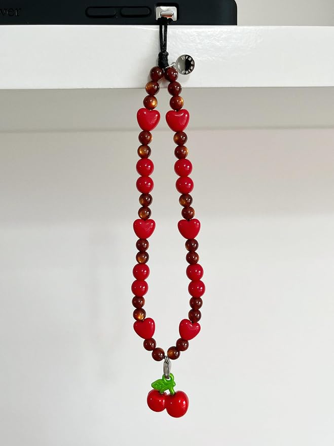 Drawwind Phone Charm Beaded Wristlet Strap Universal Cell Phone Lanyard Cute Bracelet Wrist Strap Beaded Chain String Handmade Accessories for Case Camera Bags (Sweet Cherries) - Image 5