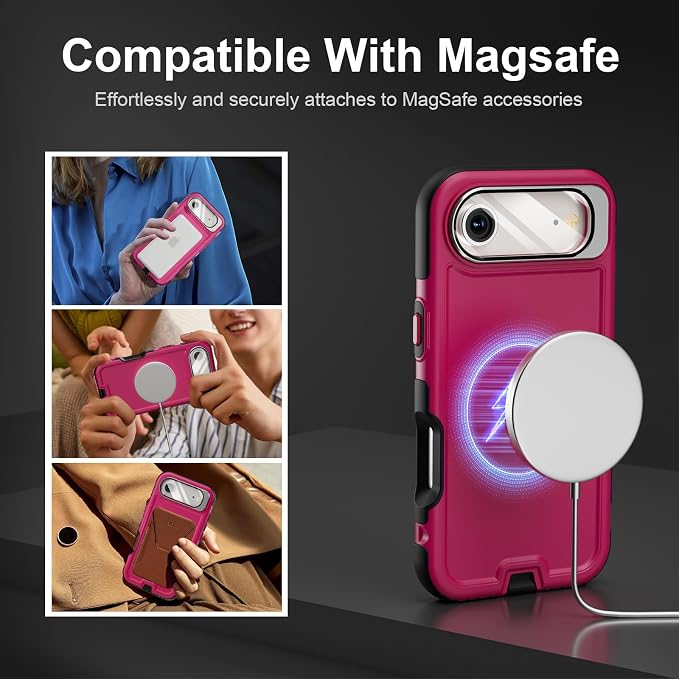 Follaroma Magnetic for iPhone 17 Air Case with Camera Stand, Hot Pink，6.5" | Built-in Glass Camera Cover Stand,Compatible with MagSafe,Heavy Duty Shockproof Protective,Military-Grade Anti-DropDual Case - Image 4