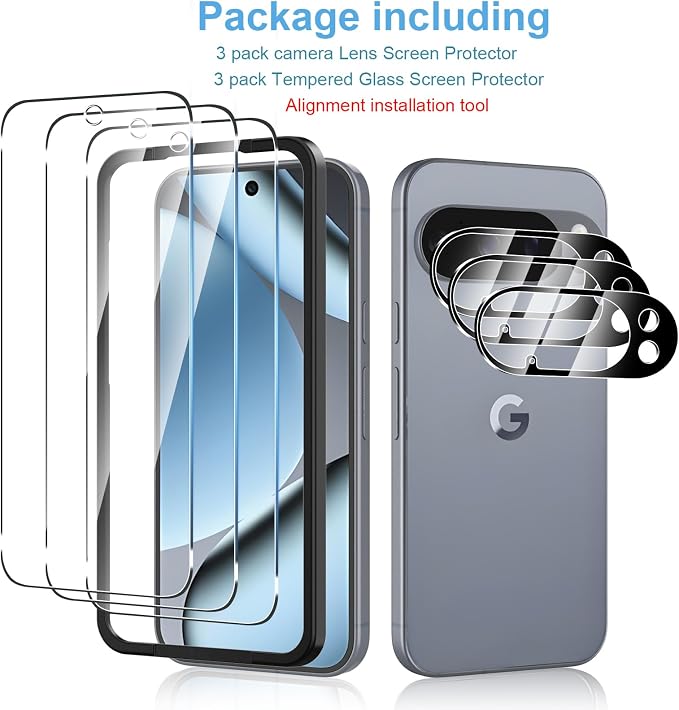 3 Pack for Google Pixel 10 Pro Screen Protector + [3 Pack] Pixel 10 Pro Camera Lens Tempered Glass Protector.9H Hardness.Support Fingerprint Unlock,Bubble-Free.With alignment tools Easy Installation - Image 6