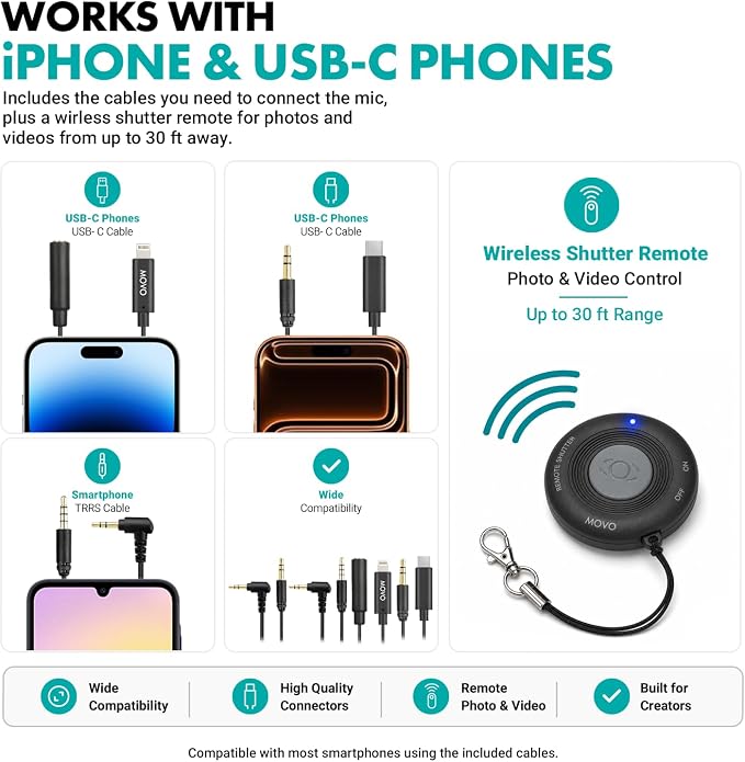 Movo iVlogger-PRO Vlogging Kit for iPhone with Mic, Light, and Tripod | Professional YouTube Starter Kit for iPhone and Android with VXR10 Mic, Rechargeable RGB Light, Two Tripods, Case, and More - Image 7