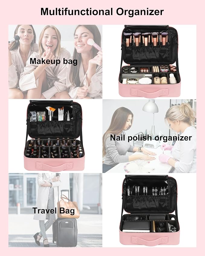 Relavel Travel Makeup Train Case Makeup Cosmetic Case Organizer Portable Artist Storage Bag with Adjustable Dividers for Cosmetics Makeup Brushes Toiletry Jewelry Digital Accessories - Image 7