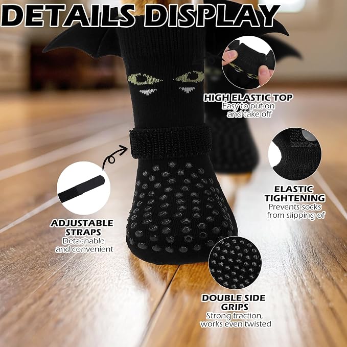 EXPAWLORER Halloween Anti Slip Dog Socks to Prevent Licking Paws, Boots & Paw Protectors with Grippers,Doggie Booties for Hardwood Floors for Small Medium Large Senior Dogs Costume Black Devil Wings M - Image 4