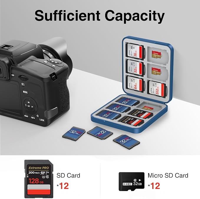 HEIYING Memory SD Card Holder with 24 Card Slots for Micro SD Cards | 12 SD + 12 Micro SD Slots, Magnetic Closure, Compact Portable Storage case with Soft Silicone Interior for Card Protection - Image 2