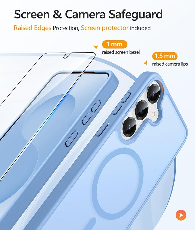 FNTCASE for Samsung Galaxy S25/S24 Plus Case, Fit Magsafe, Screen Protector | Translucent Matte Magnetic Back, 14FT Military Grade Drop Protection, Shockproof Protective Phone Cover, Light Blue - Image 4