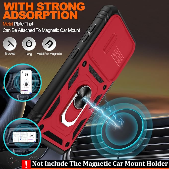 Fit for Samsung Galaxy S23+ Plus Case with Screen Protector*2, Build in 360° Rotating Ring Kickstand, Military Grade Protective Case for Samsung S23 Plus Phone, Red - Image 6