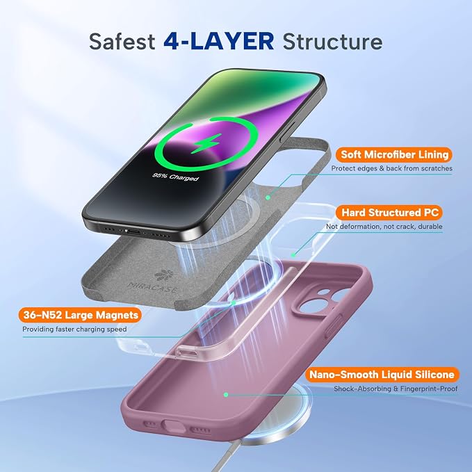miracase Magnetic for iPhone 14 Plus Case, [Soft Anti-Scratch Microfiber Lining], Compatible with MagSafe, Silicone Shockproof Protection Phone Case for iPhone 14 Plus,Blackcurrant - Image 4
