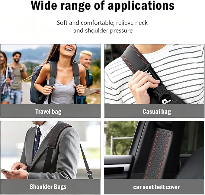 Seat Belt Pads Leather Seat Belt Covers More Comfort Driving Cushion Helps Protect Your Neck and Shoulders Suit for Car, Truck, SUV, Airplane,Camera Backpack Straps-2Pcs - Image 6
