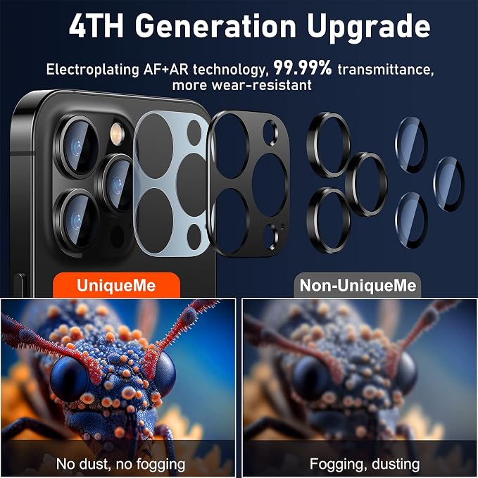 UniqueMe for iPhone 13 Pro/iPhone 13 Pro Max Camera Lens Protector-Graphite | Strong Drop Protection, Not Easy to Fall-off, Metal Ring, Tempered Glass, Rear Camera Screen Cover - Image 2
