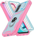 Fit for Samsung A24 Phone Case with 2PCS Screen Protector, Build in 360° Rotating Ring Kickstand, Military Grade Protective Case for Samsung A24 Case Phone, Green+Pink by Gritup