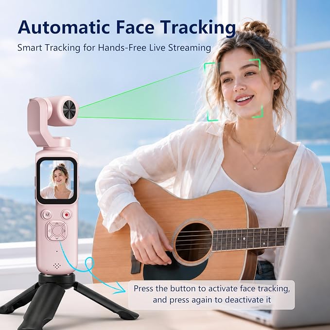 4K Vlogging Camera, Pocket Digital Camera, 330° Rotating Lens | Auto subject framing and WiFi sharing for YouTube, TikTok and travel, includes 16GB card, mini tripod and carrying bag - Image 3