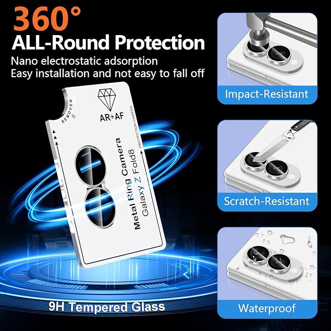 for Samsung Galaxy Z Fold 8 Camera Lens Protector, Individual Metal Ring Tempered Glass Lens Cover, [Strong Adsorption] Scratch Resistant Ultra-Thin HD Clear Lens Cover, 1 Set-SliveryRing - Image 2