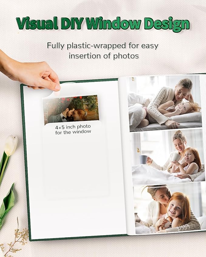 Artfeel Photo Album 4x6 with 300 Pockets,Slip-in Picture Albums,Linen Cover Memory Book with Front Window,White Page Vertical Photo Book for Wedding,Family,Anniversare,Baby,Vacation - Image 2