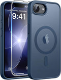 FNTCASE for iPhone 17e/ iPhone 16e Case, Fit for Magsafe, Screen Protector | Translucent Matte Magnetic Back, 14FT Military Grade Drop Protection, Shockproof Protective Phone Cover, Blue by FNTCASE