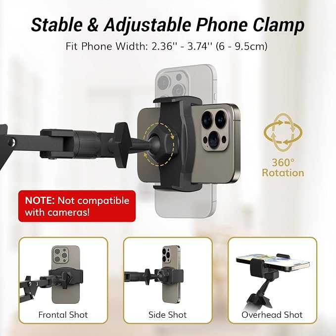 TONOR Overhead Ring Light Kit, 10" Ringlight with Heayy Duty Boom Arm and Phone Holder, Adjustable Angle, Suitable for Video Recording, Live Stream, Drawing, Makeup Nail - Image 6