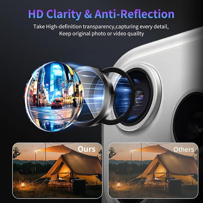 Camera Lens Protector for iPhone 17 Pro/iPhone 17 Pro Max,1 Pack | Tempered Metal Glass Camera Cover Film,HD Clear,Anti-Scratch Lens Screen Protector Film,Case Friendly,Black Titanium - Image 3