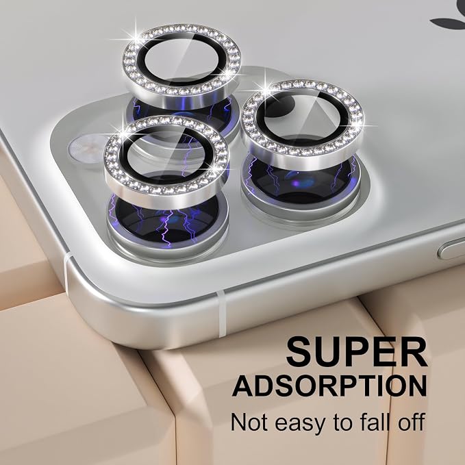 Misea Compatible for iPhone 16 Pro/iPhone 16 Pro Max Camera Lens Protector | 9H Tempered Glass Ultra HD Bling Camera Screen Protector Cover Metal Individual Ring Decoration Accessories, Silver Diamond - Image 6
