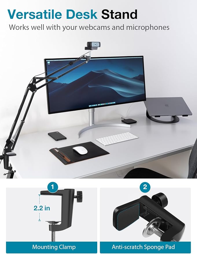 InnoGear Webcam Stand Desk Camera Mount Boom Arm for Logitech Blue Yeti | for Logitech BRIO 4K C920 C920S C922 C922x C925e C930 NexiGo N60, Stable Hold, 360° Adjustable, Easy to Adjust, Desk Mount - Image 7