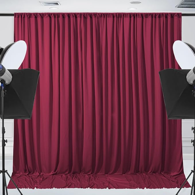 ESGOTBME 10x10ft Wrinkle Free ‌Burgundy Backdrop Curtain for Parties Soft Fabric Drapes Wedding ‌Curtain Backdrop for Birthday Party Decorations Background for Photography 5x10ft, 2 Panels - Image 7