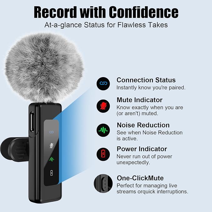 Wireless Mini Microphone for iPhone Android - 2 Pack Lavalier Mic | for Video Recording, Clip-on Lapel Mics Noise Reduction, Plug & Play Content Creator Mics for YouTube TikTok Podcast Vlogging - Image 9