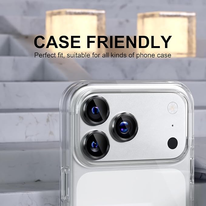 Choiche for iPhone 17 Pro/iPhone 17 Pro Max Camera Lens Protector | Ultra HD, 9H Tempered Glass Camera Cover Screen Protector Metal Ring Decoration Accessories (Black) - Image 4