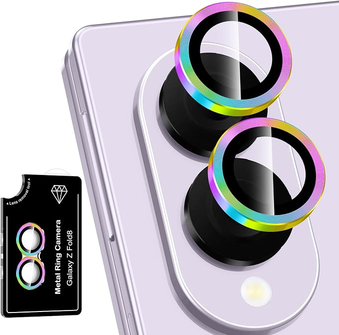for Samsung Galaxy Z Fold 8 Camera Lens Protector, Individual Metal Ring Tempered Glass Lens Cover, [Strong Adsorption] Scratch Resistant Ultra-Thin HD Clear Lens Cover, 1 Set-Colorful by Btscase