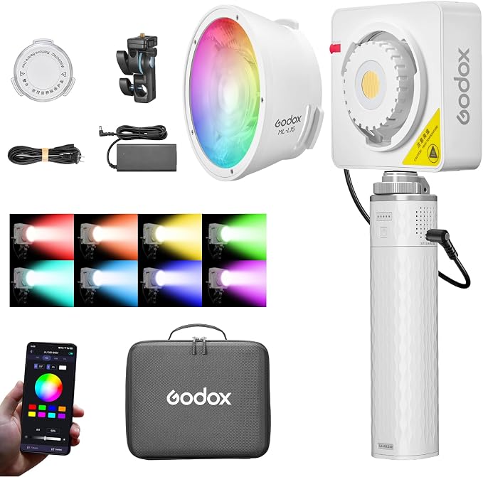 Godox ML100R RGB LED Video Light with 25600mAh Grip 110W Full-Color | Portable Video Light 1800K-10000K CRI 97+/TLCI 98+, 14 FX Effects APP Control for Streaming/Outdoor Photography by GODOX