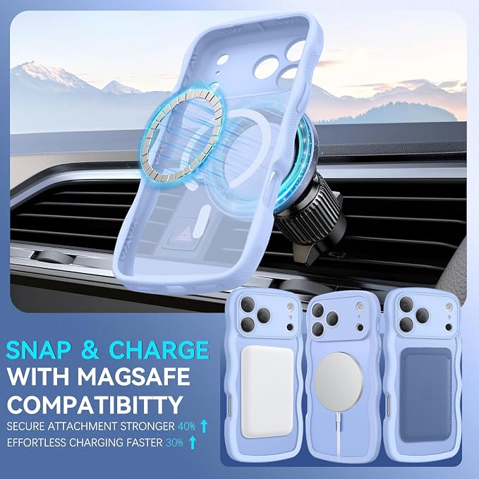 BENTOBEN Magnetic for iPhone 17 Pro Max Case, Cute Wavy [Full Camera Protection][Compatible with MagSafe] Matte Anti-Slip Bumper Women Girls Boys Protective Cover for 17 ProMax 6.9", Mist Blue - Image 5