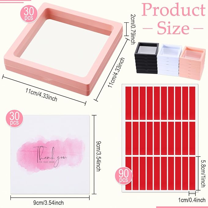 meekoo 30 Pcs Press on Nail Packaging Box with 90 Pcs Adhesive Double Sided Tape Artificial Nail Display Case Storage Container Box Acrylic Packaging Organizer for Home Salon Art (Black, White, Pink) - Image 3