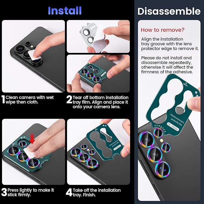 Tensea Compatible with Samsung Galaxy S26 Ultra Camera Lens Protector | 9H Tempered Glass Camera Cover Screen Protector Metal Individual Ring [Installation Tray][Case Friendly] - Image 7