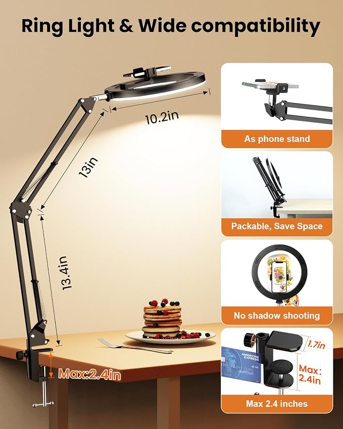 Upgrade Ring Light Overhead Camera Phone Mount for Desk, Evershop 10” Selfie Light with Stand Tripod for iPhone, Light with Phone Holder for Video Recording,Zoom Meeting,Live Streaming Tiktok,YouTube - Image 6