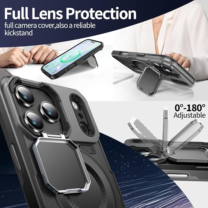Camera Stand Case for iPhone 17 Pro, [Compatible with MagSafe] [Lens Cover] 2025 Version Military Grade Protective Soft Case for iPhone 17 Pro 6.3 inch Men Women, Black - Image 3