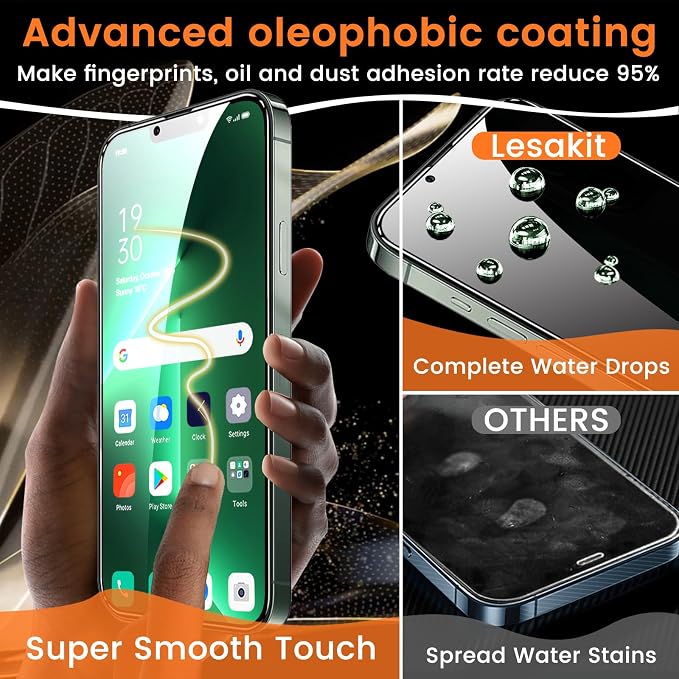 Lesakit 3+3 Pack Privacy Screen Protector for iPhone 13 Pro Max 6.7-Inch with 3 Pack Camera Lens Protector, Anti Spy Tempered Glass Film 9H Hardness Bubble Free Case Friendly - Image 6