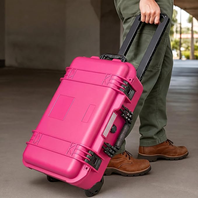 Relaxweex Rolling Camera Hard Case with Padded Dividers & Wheels, Impact-resistant Hard Shell Travel Case for Cameras, Lenses & Accessories(22 x 14 x 9 Inch,Rose Red) - Image 5