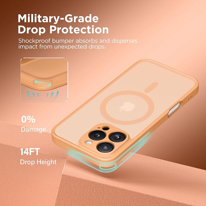 CAPRARO for iPhone 16 Pro Max Case, Compatible with MagSafe | Upgraded [Full Camera Protection] Protective Translucent Matte Women Girl Magnetic Phone Case Cover, Light Orange - Image 5